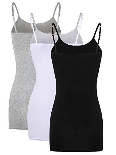 Image of WILLBOND 3 Pieces Women Basic Long Tanks Adjustable Spaghetti Strap Camisole Top