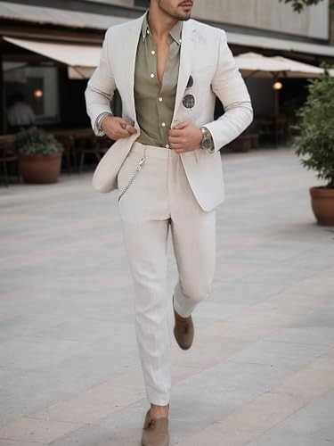 Linen Suit for Men Slim Fit 2 Piece, Mens Linen Suit Summer Beach Wedding Prom Party Formal Business Mens Suits3