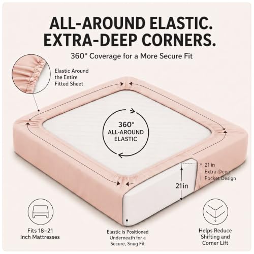 Image of CozyLux 6-Piece Queen Sheet Set, Fits 18-21 Inch Mattresses, Oeko-TEX | 4 Pillowcases, 1 Flat Sheet and 1 Fitted Sheet with All-Around Elastic and 21-Inch Deep Pocket for a Secure Fit, Blush Pink