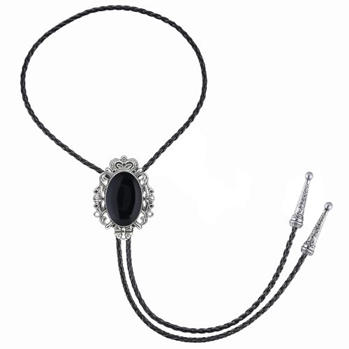 Image of GelConnie Bolo Tie for Men Women Western Cowboy Turquoise Leather Necktie | Natural Stone Bolo Tie Necklace for Women Rodeo Cowboy Leather Necktie Native American Western Cowgirl Ties Adjustable Cord