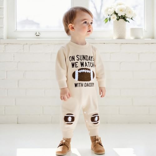 Newborn Baby Boy Girl Fall Outfit Romper Long Sleeve Football Embroidery Onesie Jumpsuit Bodysuit Cute Infant Clothes4