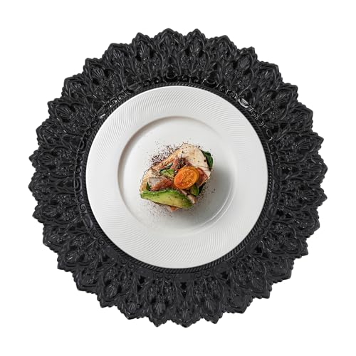 50 Platos Cargadores Antiguos Redondos 13" Negro miniatura 1