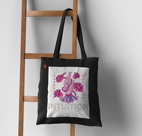 Image of ZORI Black Tote Bag With Pocket Printed Designed Canvas Tote Bags For Women large capacity,Tote bag For Shopping, College, Travel, More Canvas Handbag For Unisex Bag