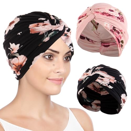 2 sombreros de quimioterapia para mujer, gorro de quimioterapia para mujer, pañuelo para la cabeza para mujer, turbante para mujer, toalla de pelo para dormir, gorro preatado para la cabeza, gorro