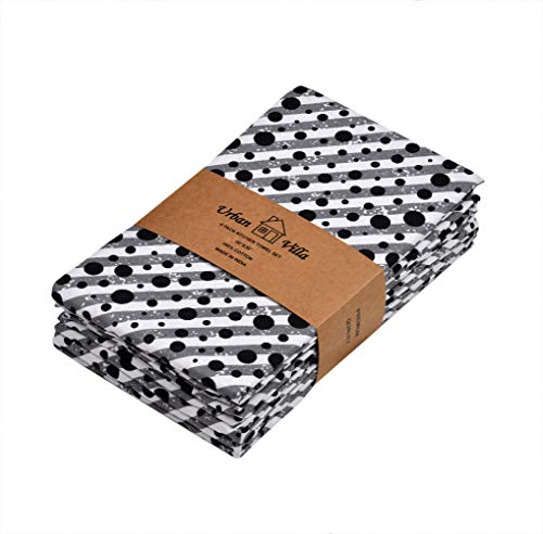 Urban Villa Kitchen Towels Premium Quality,100% Cotton Dish Towels,Mitered Corners,(Size: 20X30 Inch), Highly Absorbent Bar Towels & Tea Towels - (Set of 6) (Grey/Black Dots Print)