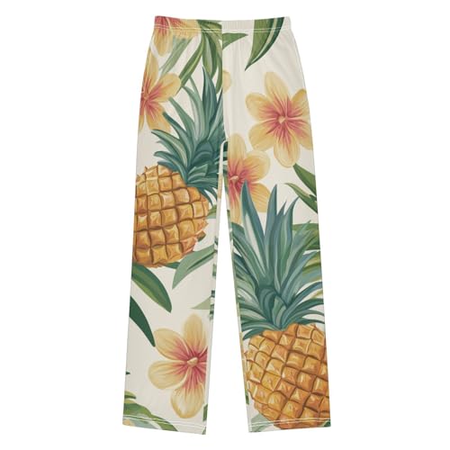 Pineapple Aloha Flowers Boys Long Pants Soft Trousers Elastic Waist Kids Lounge Bottoms with Pockets S-XL