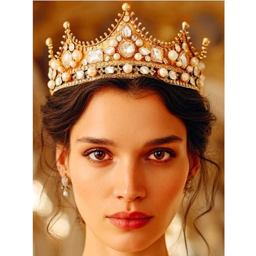 Brishow Light Up Baroque Crowns and Tiaras, Gold Jewels Gemstone