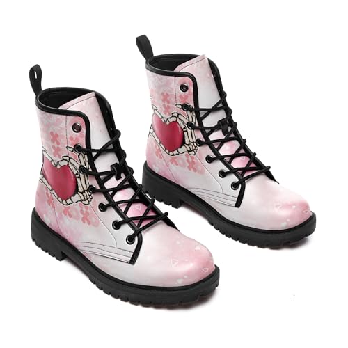 Gothic Heart & Rose Combat Boots – Vintage Lace-Up Leather Ankle Boots for Women, Stylish Anti-Slip Casual Footwear3