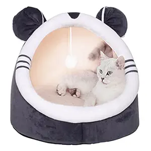 Qpets Cat Bed Pet Cushion Bed for Cat Super Cute Pet Bed with Cushion Pillow and Teasing Ball Extra Softness Cuddle Zone Cat Bed 16.5x16.5x12.9Inch
