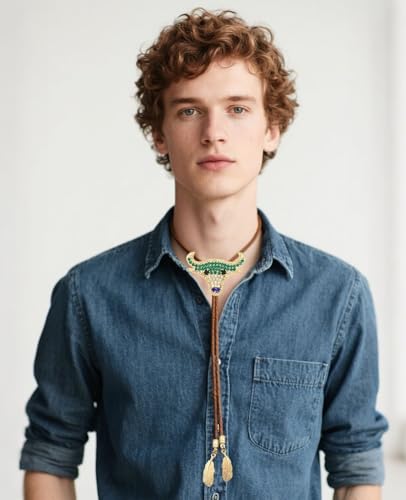 Image of PEARLY JUN Bolo Tie for Men Women Rhinestone Bling Western Cowboy Brown Leather Country Style String Wear Shirt Vest