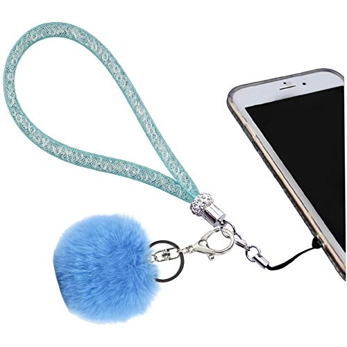 Lanyard With Pompom And Fishnet Tube Filled With Sparkly Rhinestones,Bling Wrist Strap For Phone,Camera,Id Badge And Usb Key,Short-Black #TOP4