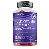 Nutravita Vegan Multivitamin Gummies for Women & Men – 60 Berry Flavour Chewable Adult Multivitamins (2 Month Supply) Daily Supplement with 14 Vitamins & Minerals incl. Vitamin C D3 B12 Biotin Zinc