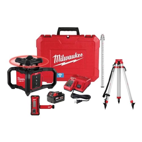Milwaukee M18 Red Exterior Rotary Laser Level Kit w/Receiver, Tripod, & Grade Rod