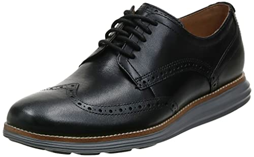 Cole Haan Men's Original Grand Shortwing Oxford Shoe, Black Leather/Ironstone, 8.5 Medium US