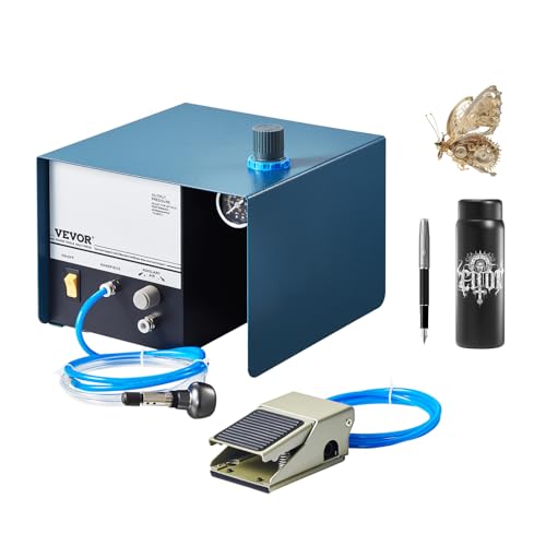 VEVOR 2800 RPM, 60W Single Head Pneumatic Hand Machine, DIY Impact Foot Pedal 0-60 PSI Adjustable, Micro Engraver for Jewelry and Metal Crafting, Blue