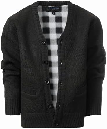 Gioberti Kids and Boys Cardigan Sweater with Soft Brushed Flannel Lining and Pockets, Black, Size 10
