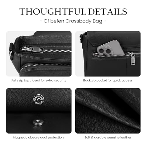 Image of befen Genuine Leather Crossbody Bags for Women with Built in RFID Wallet Medium Womens Saddle Bag Cross Body Purse