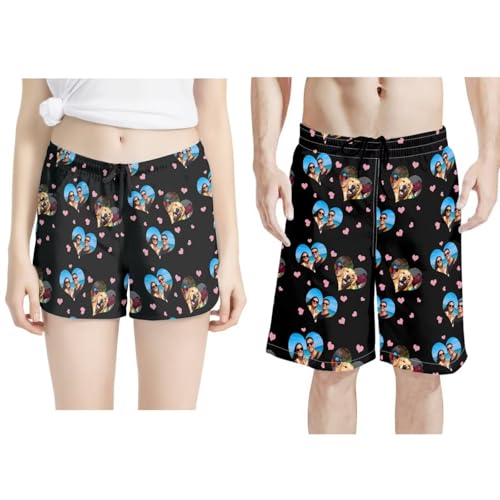 Zhangruoheng Custom Heart Couple Photo Shorts Customized Gifts Summer Surf Swim Shorts with Pockets for Running, Beach Party, Funny Birthday Gift Black