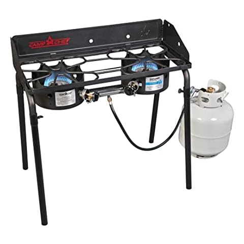 Camp Chef Explorer Two-Burner Stove - Portable Camping Cooking Stove for Outdoor Cooking - 448 Sq In Cooking Area - 14" Cover