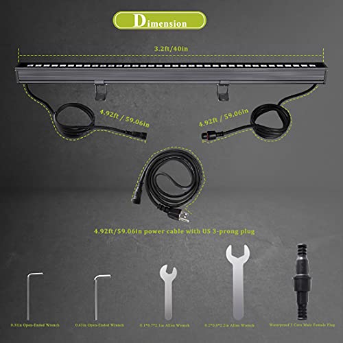 Image of New Upgraded Wall Washer LED Lights 3.2ft /40 Linkable 108W RGBW Color Changing Wash Lights with RF Remote & Switch Control, 120V, 10x60 Beam Angle, Dimmable &Timing&11 Modes LED Light Bar