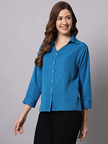 Image of FUNDAY FASHION Women's Crepe Regular Fit Solid V Collered Casual Shirt