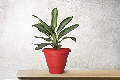 Image of Plant Pots | Plant pot with Bottom Tray | Plant Pots for Home | Pots for plants | Flower pots for Indoor & Outdoor | Plastic Pots with plates| 5 pieces , 18 inches , Red | With mark for Drainage Hole