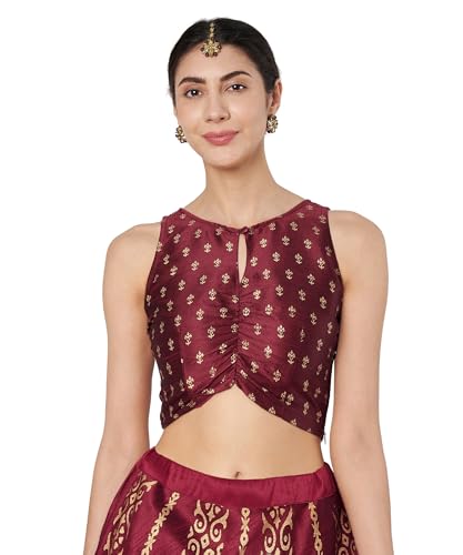 Image of studio rasa Women's Dupion Hand Block Printed Readymade Top for Festive Wedding Party