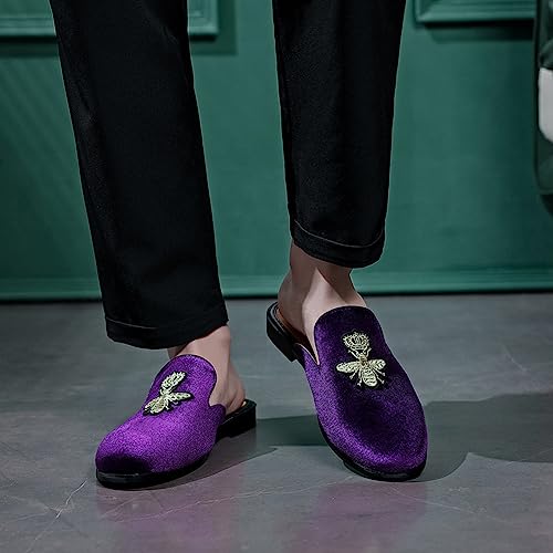 Image of FLQL Mens Shoes Luxury Velvet Gold Buckle Slip-on Penny Loafers Casual Smoking Slippers Indoor Outdoor Sandals Black Size 7-13