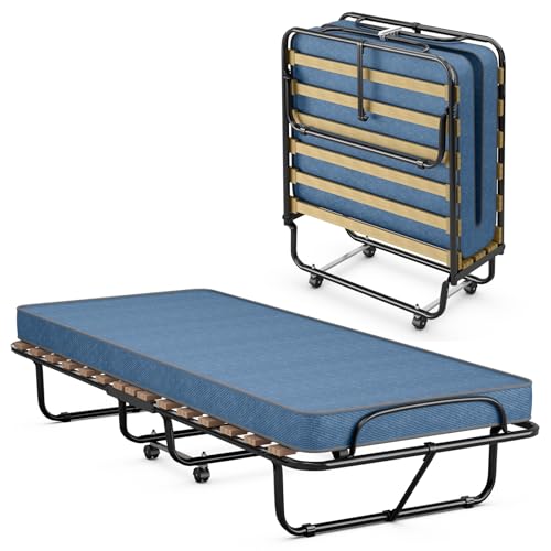 COSTWAY 80x190cm Gästebett mit Matratze aus Rückstellschaum, Klappbares...