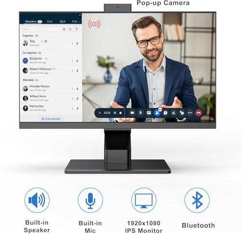 Image of All-in-One Desktop Computer 23.8'' Touchscreen -Quad-Core CPU (Up to 3.4Ghz), 16GB RAM, 512GB SSD, Retractable Privacy Webcam, Bluetooth 5.3, Wi-Fi 6, Keyboard & Mouse Included - Home & Office