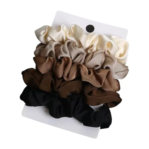 Ensemble de 5 élastiques à cheveux unis, élastiques à cheveux extensibles pour femmes et filles (noir, blanc, marron, marron clair, rose)