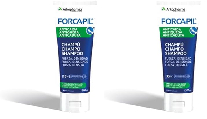 Arkopharma Forcapil Champú Anticaída 200ml, Sin Silicona, Fuerza y Densidad, Prevenir y Limitar la caída del Cabello, Testado Bajo Control Dermatológico y Oftalmológico (Paquete de 2)
