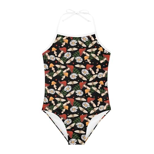 Image of Cute Backless One Piece Swimsuits for Girls Adjustable Halter Strap Bathing Suit Beach Swimwear for Girls