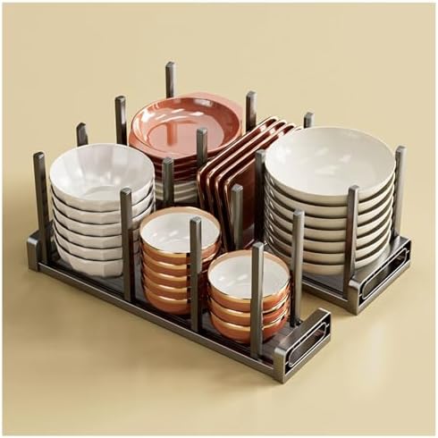 Expandable Kitchen Dish Drainer Rack - Space-Saving Aluminum Plate Organizer for Cabinets & Countertops, Black Drying Holder for Canteens & Drawers (46cm)