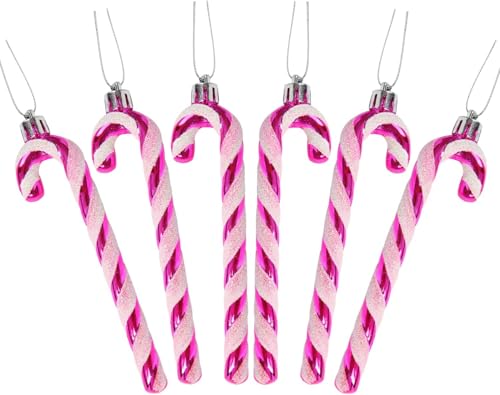 DERAYEE Canne à Sucre Noël Rose et Blanche, Décoration Festive pour Arbres de Noël,6 pièces Candy Cane Déco pour Sapin et Maison,Canne à Sucre Déco de Noël(Rose)
