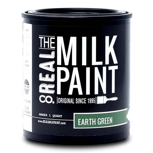 Real Milk Paint, Wood Paint for Furniture, Matte Paint for Cabinets, Walls, Brick, and Stone, Water Based Organic, No VOC, Earth Green, 1 Quart