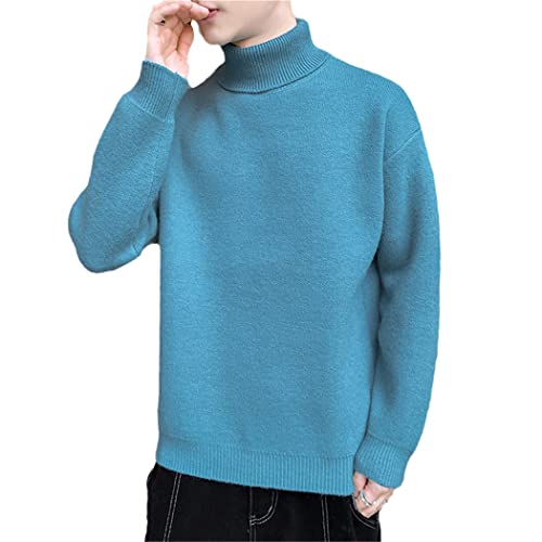 Pull en tricot épais homme col roulé bleu taille L YIOLEAMP