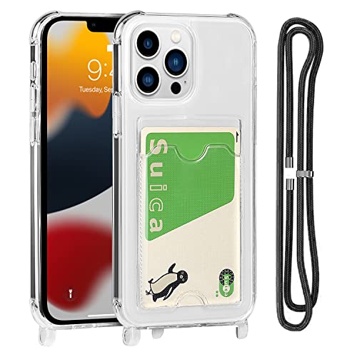 Pelanty for iPhone 13 Pro クリアケース iPhone13 Pro 縄掛けケース iPhone 13 Pro ケース 柔軟 シリコン 透明TPUバンパー iPhone 13Pro 背面カバー IC カード収納 ネック ショルダー ストラップ付き アイフォン13Pro 6.1インチ スマホケース 落下防止 衝撃吸収 指紋防止 薄型 軽量 保護ケース