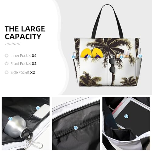 Beach Bags For Women Large Waterproof Sandproof Beach Tote Bag Lightweight Zipper Carry On Bag Palm Tree Pool Bag For Gym Travel Vocation3