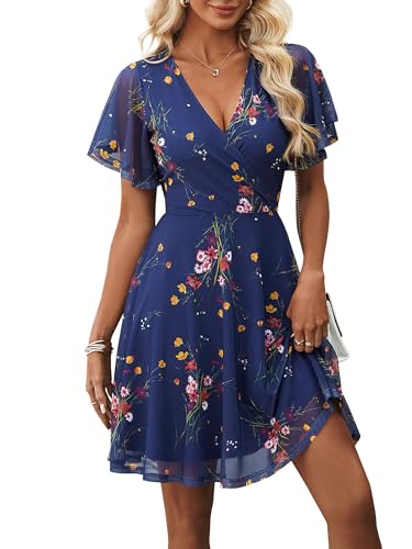 GUBERRY Womens Cocktail Dress Sundresses for Women Over 50 Plus Size Banquet Dress Brunch Summer Wedding Guest Dress Tummy Control Flowy Knee Length Mothers Day Dresses Purple