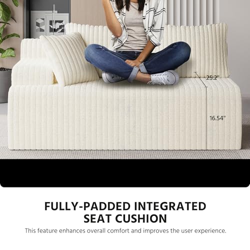 Image of LAUSAINT HOME 96 inch Modular Sectional Sofa Couches, L-Shaped Boneless Cloud Sofa with 3 Deep Seat, 5 Cushiones Oversized Chaise for Living Room, Bedroom, Plush Corduroy Fabric (Left, Beige)