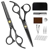 runhua Tijeras Peluqueria Profesional, Kit Tijeras Peluqueria de Acero Inoxidable 6CR, Kit Peluqueria con Tijeras Entresacar, Tijeras Cortar Pelo para Hombres, Mujeres, Mascotas
