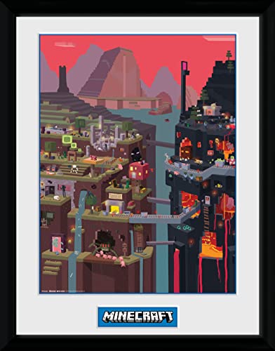 GB Eye LTD, Minecraft, World, Impresión enmarcada 30 x 40 cm, Madera, Multicolor