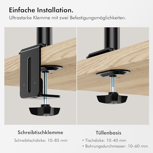 VonHaus Doppelte Monitor Halterung für 13-32”-PCs, Monitor Halterung 2 Monitore mit Tischklemme, Anpassbare Höhe, Leicht Anzubringen, Kipp-, Dreh- und Schwenkarme, VESA 75x75 & 100x100 mm Monitor Arm