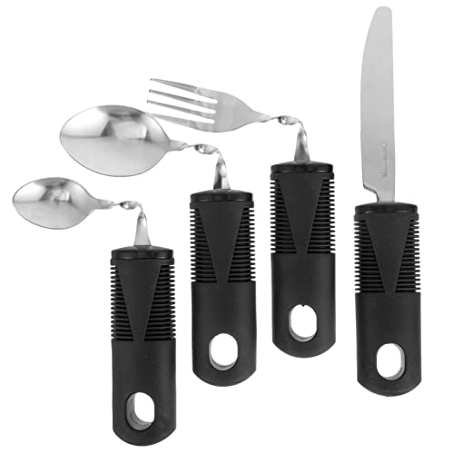 NUOBESTY 4個適応型食器 軽量 持ち運び便利 テクスチャグリップ ステンレス鋼製 曲げ可能 高齢者 障害者用 フォーク スプーン カッター