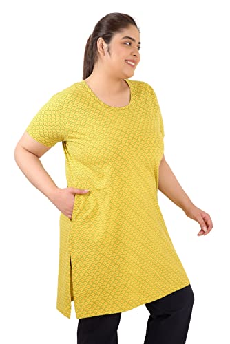 Image of RYSH Women's All-Over Printed Cotton Plus Size Longline T-Shirt with Pockets