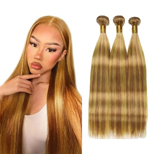 Pacotes loiros mel cabelo humano liso realce mechas de cabelo humano 12 14 16 polegadas #P2730 pacote marrom mel brasileiro virgem extensões de cabelo Remy ofertas