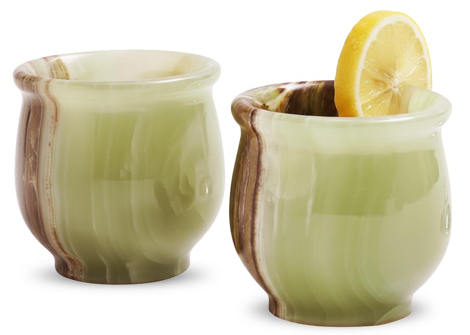 Radicaln Marble Shot Glasses 2" inches Green Onyx handmade Drinking Glasses Set of 2 For Christmas Decor, Ideal Vodka, Whiskey and Tequila Glass For Home Bar