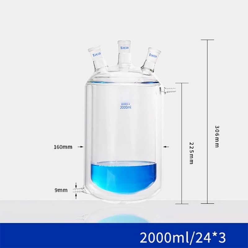 2000mL Three-Hole Jacketed Reaction Bottle - Double Layer Glass Reactor Flask for Laboratory Use