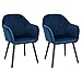 WOLTU Esszimmerstühle BH259bl-2 2er Set Küchenstuhl Wohnzimmerstuhl Polsterstuhl Design Stuhl mit Armlehne, Sitzfläche aus Samt, Gestell aus Massivholz, Schwarze Beine, Blau